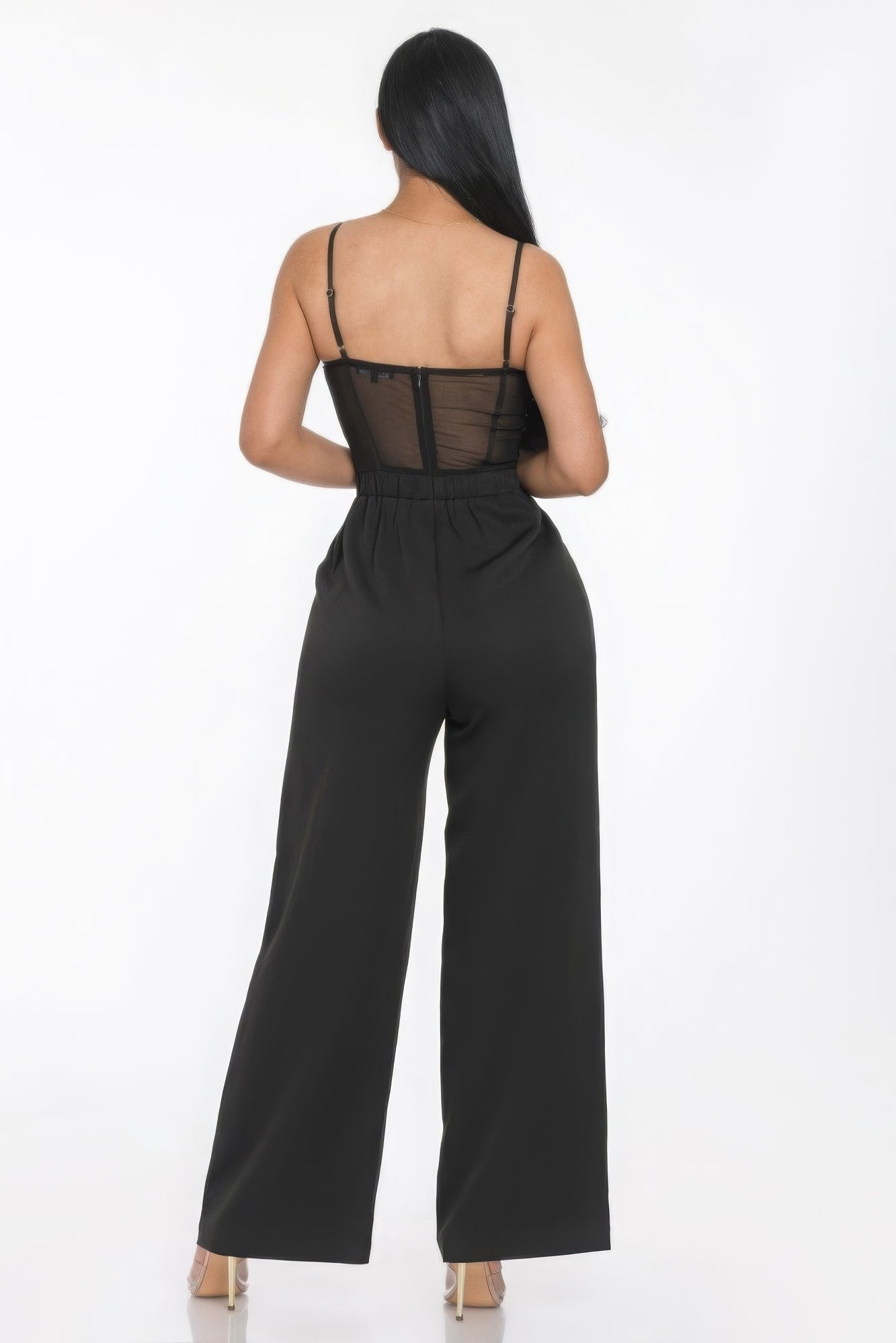 Mesh Insert Cup Wide Leg Jumpsuit