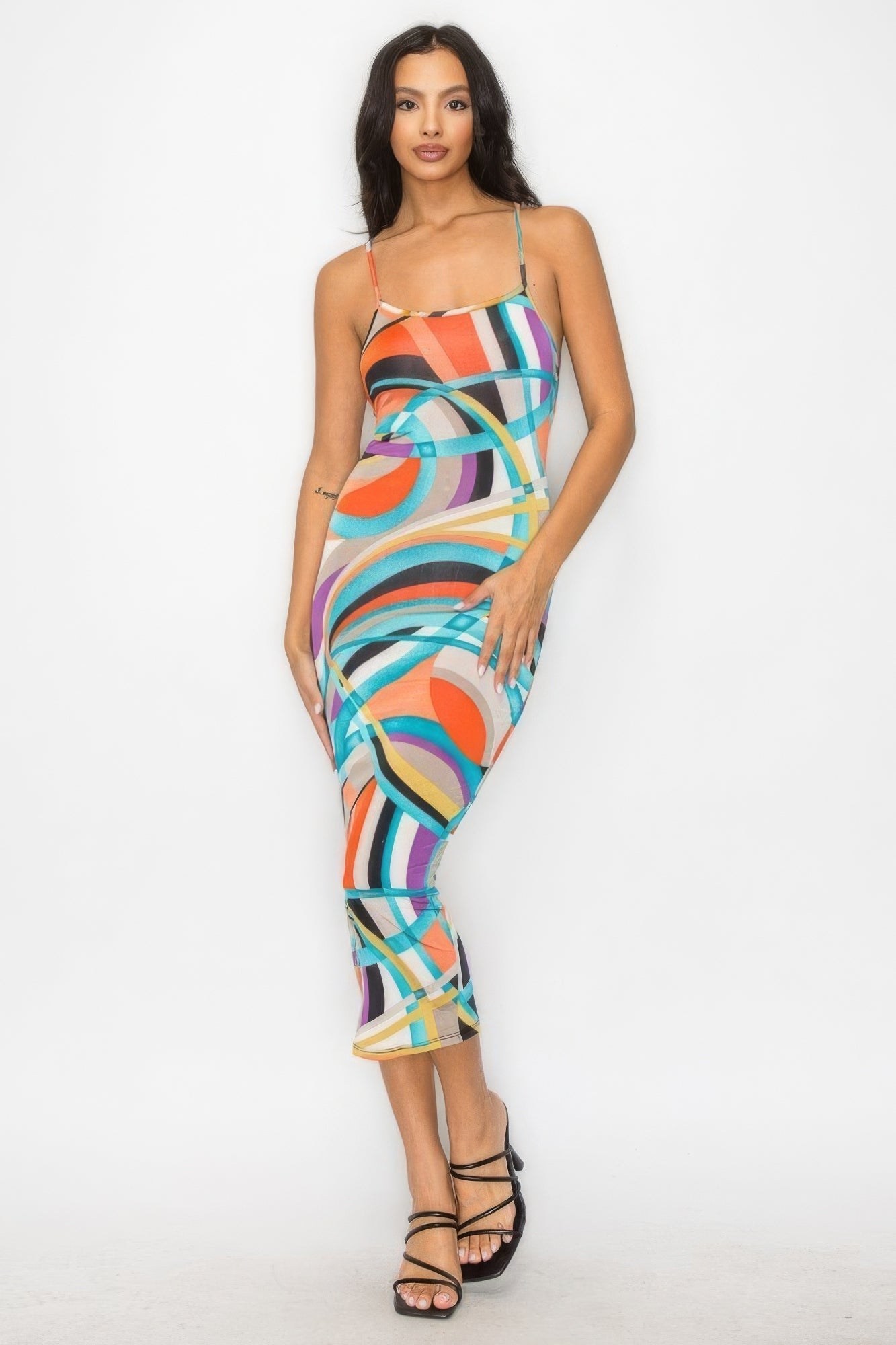 Marble Print Multicolor Midi Dress