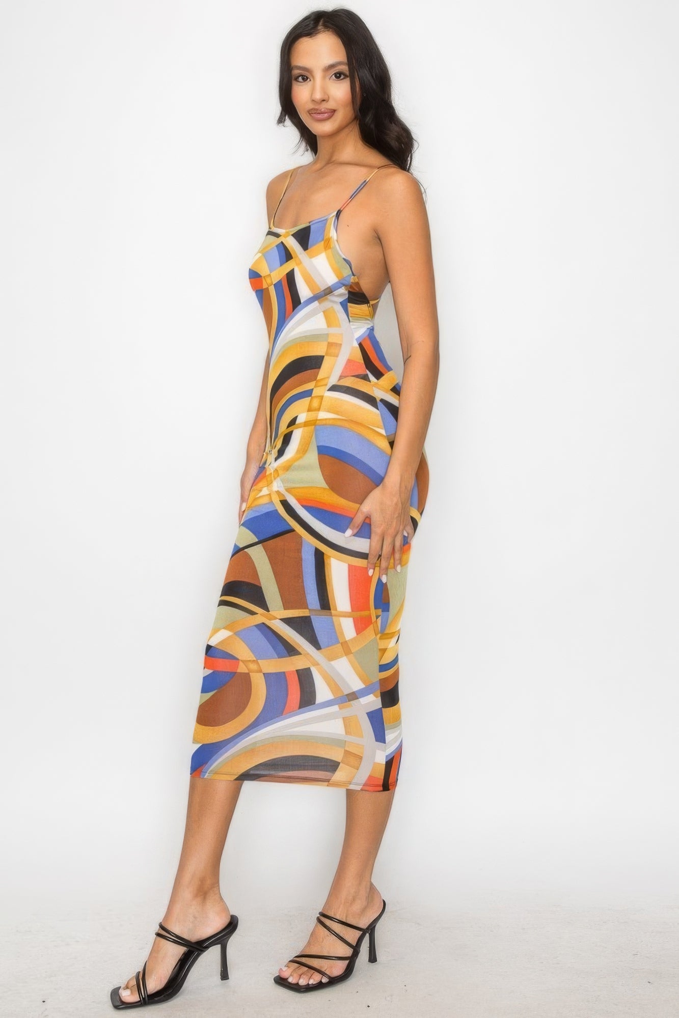 Marble Print Multicolor Midi Dress