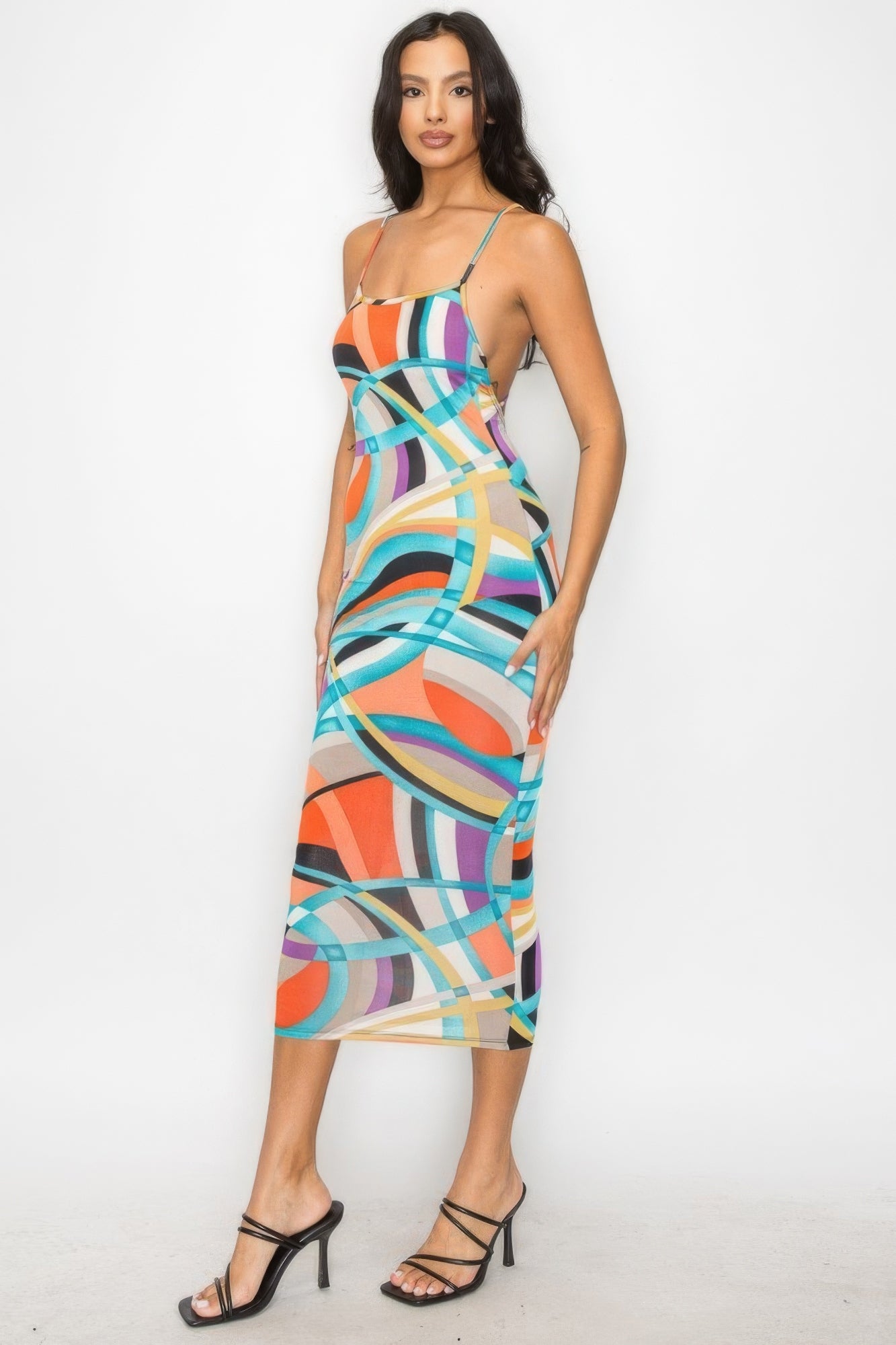 Marble Print Multicolor Midi Dress