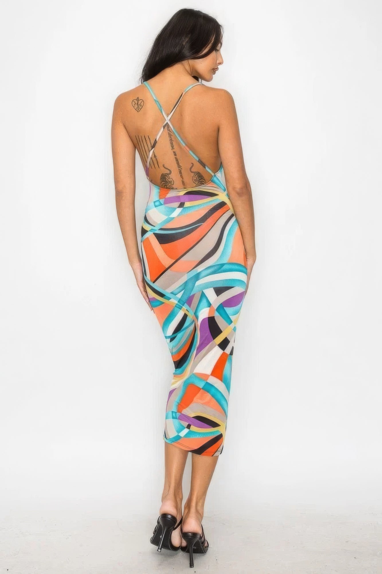 Marble Print Multicolor Midi Dress