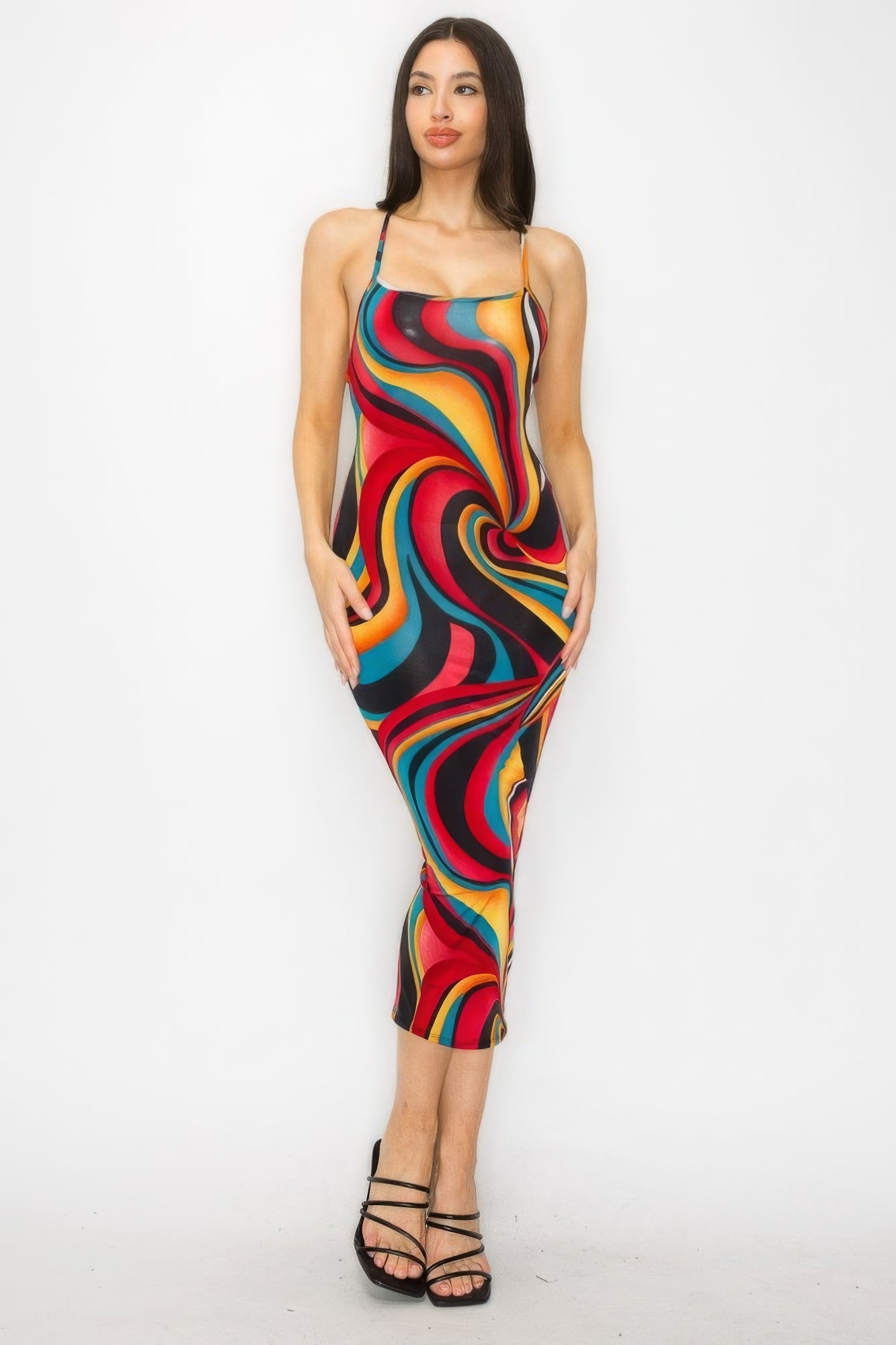 Marble Print Multicolor Midi Dress