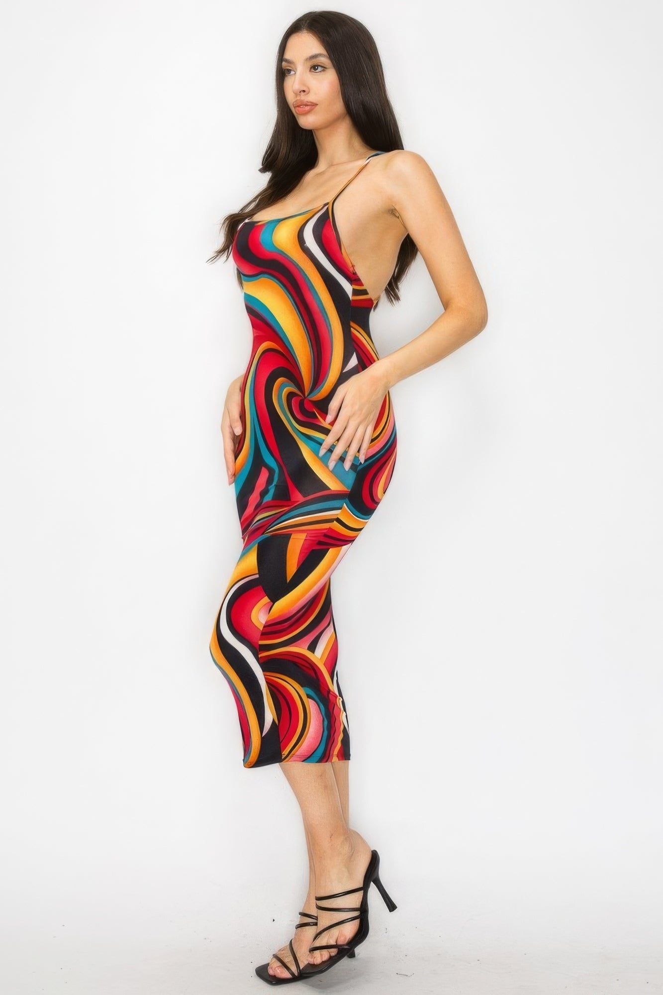 Marble Print Multicolor Midi Dress