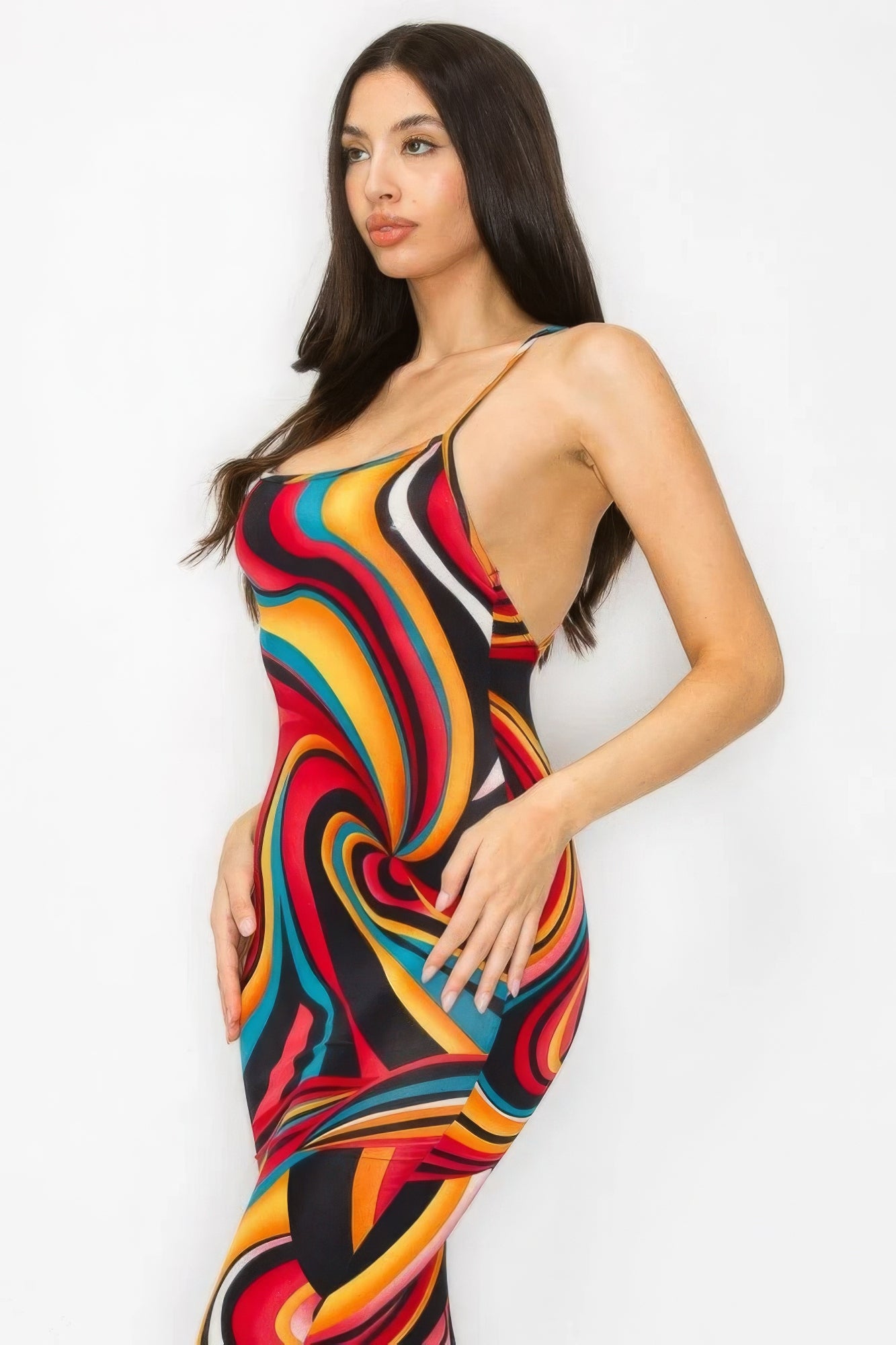 Marble Print Multicolor Midi Dress